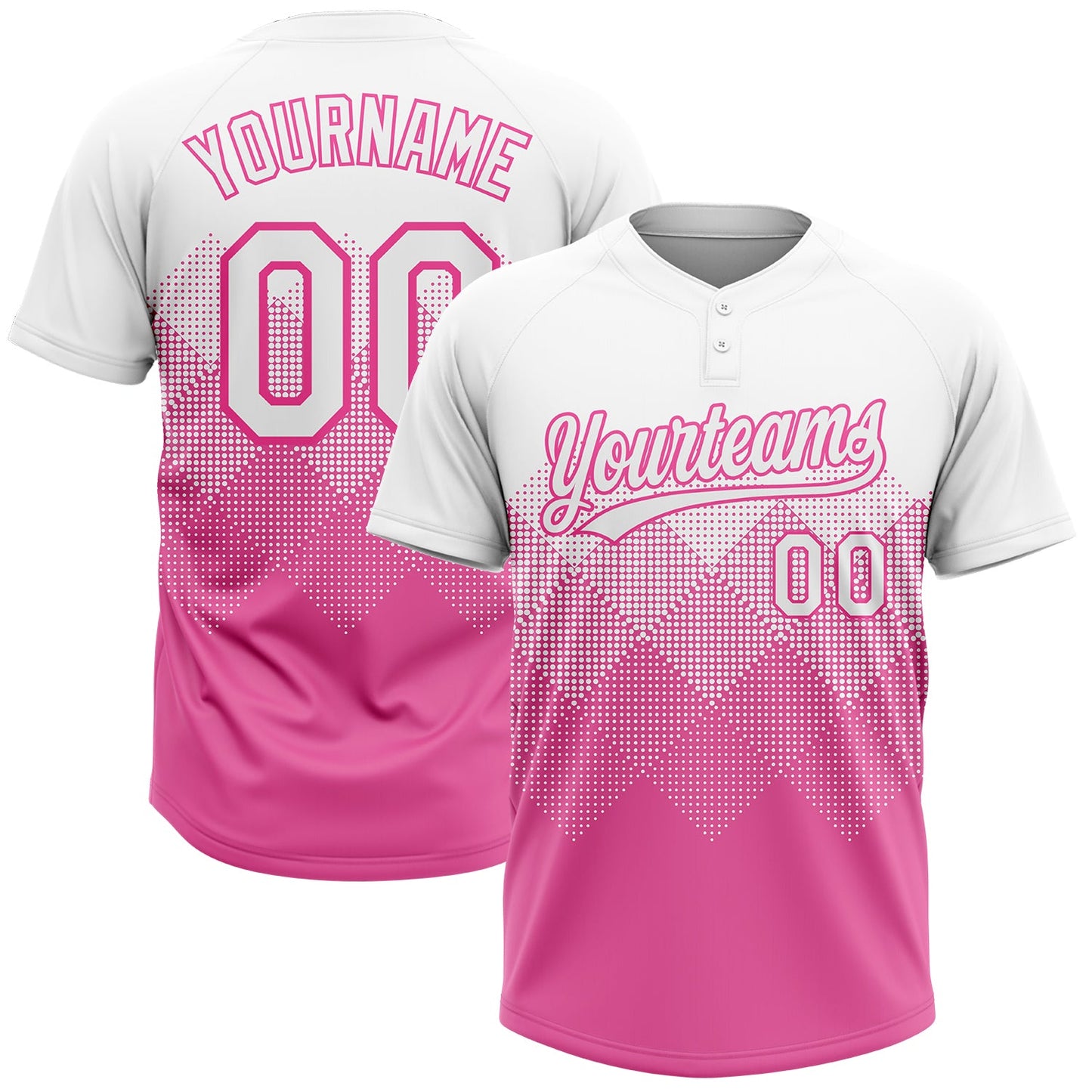Custom Pink White 3D Pattern Gradient Square Shapes Two-Button Unisex Softball Jersey - Main View