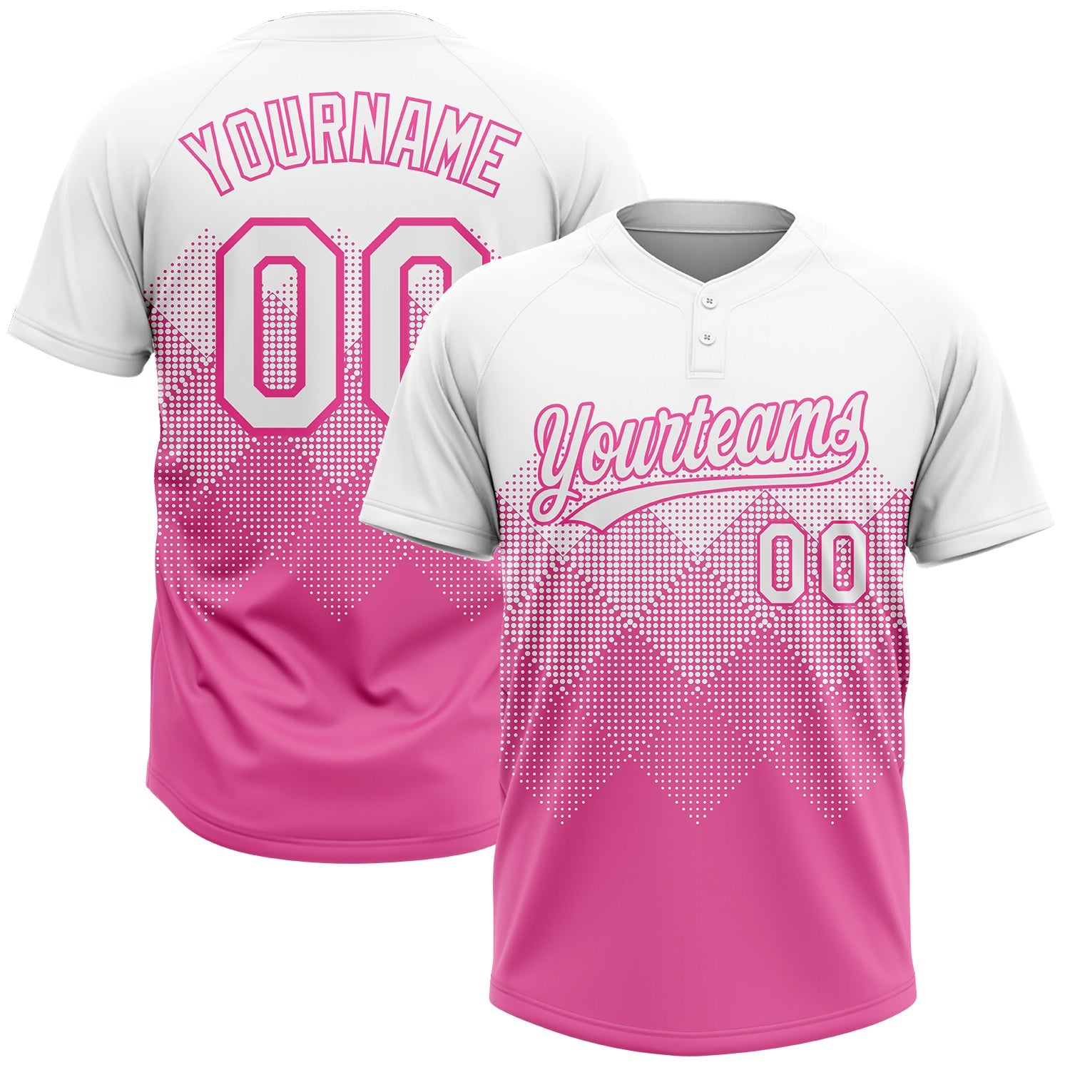 Custom Pink White 3D Pattern Gradient Square Shapes Two-Button Unisex Softball Jersey - Main View
