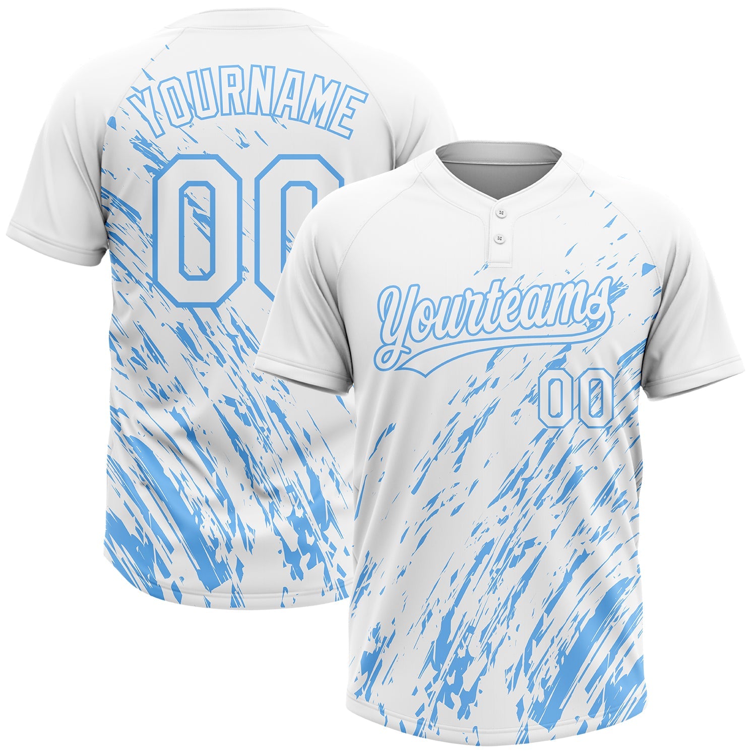 Custom White White-Light Blue 3D Pattern Two-Button Unisex Softball Jersey - Main View