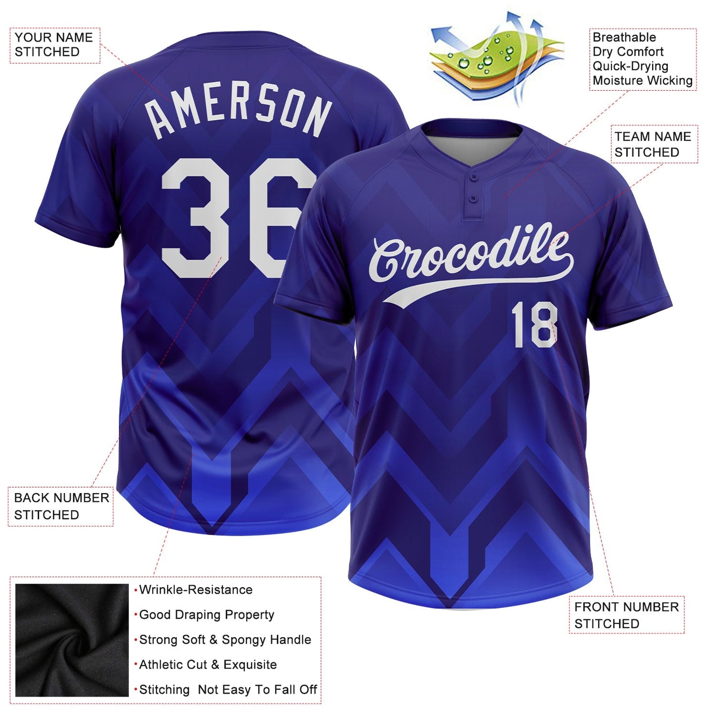 Custom Dark Purple White-Royal 3D Pattern Two-Button Unisex Softball Jersey view 3