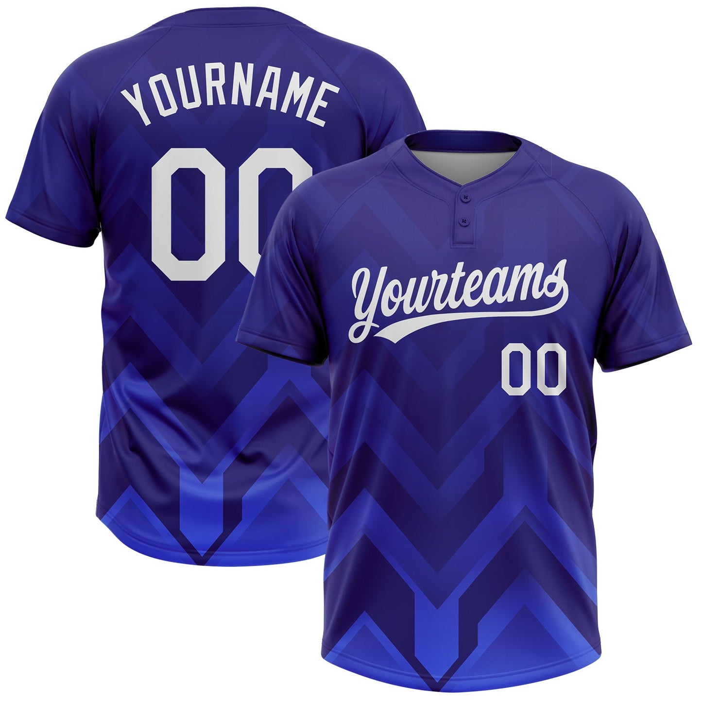 Custom Dark Purple White-Royal 3D Pattern Two-Button Unisex Softball Jersey - Main View