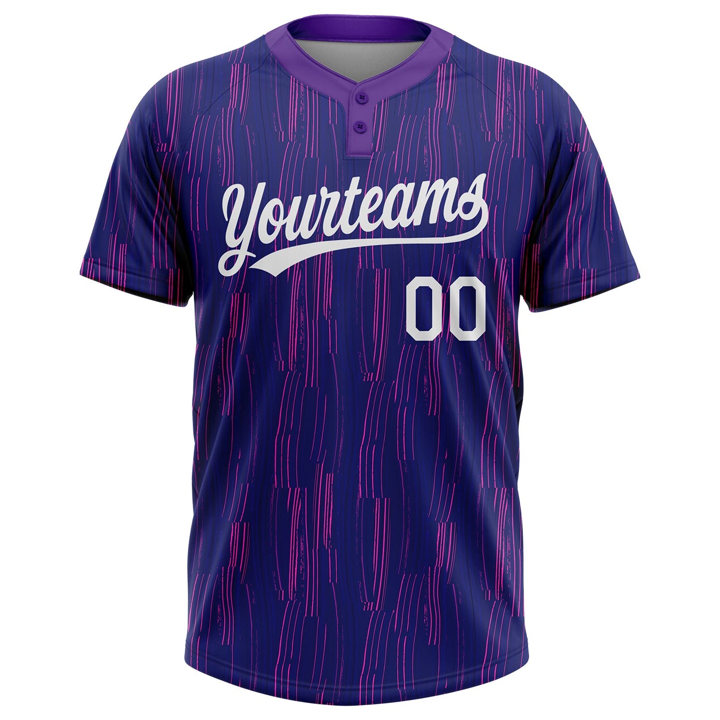 Custom Purple White 3D Pattern Two-Button Unisex Softball Jersey view 2
