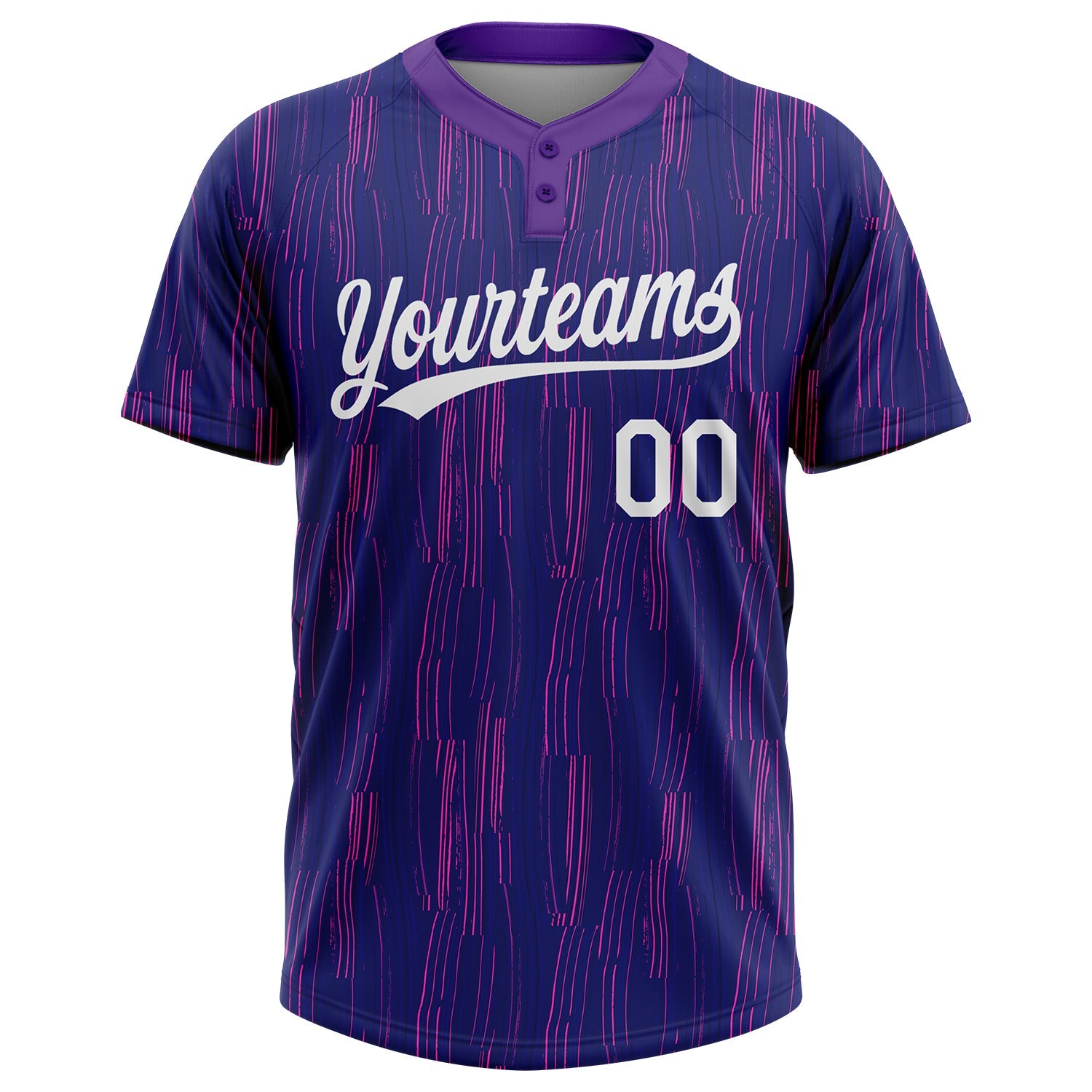 Custom Purple White 3D Pattern Two-Button Unisex Softball Jersey view 2