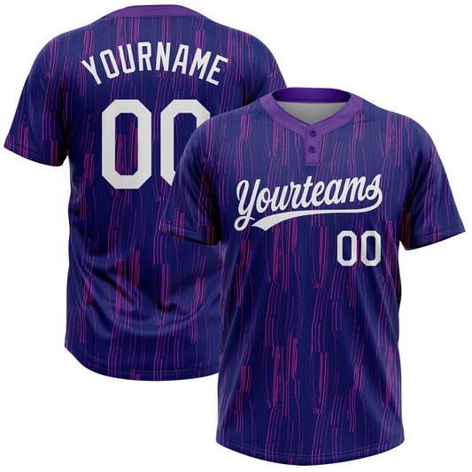 Custom Purple White 3D Pattern Two-Button Unisex Softball Jersey - Main View