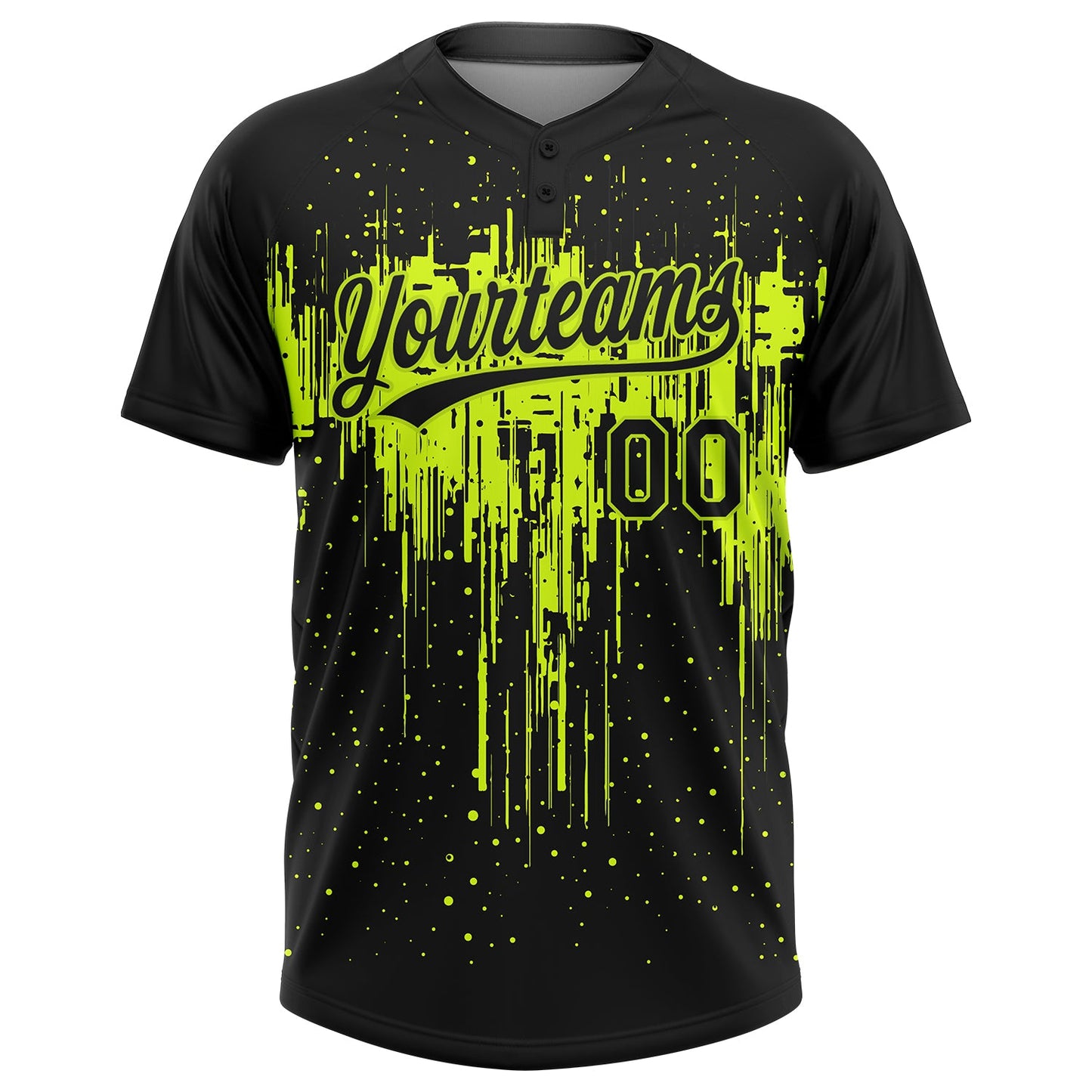 Custom Black Black-Neon Green 3D Pattern Two-Button Unisex Softball Jersey view 2