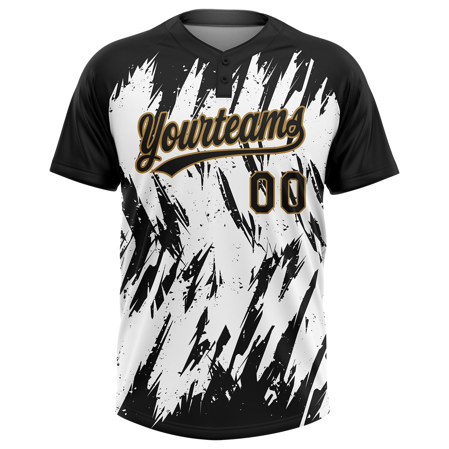 Custom White Black-Old Gold 3D Pattern Two-Button Unisex Softball Jersey view 2
