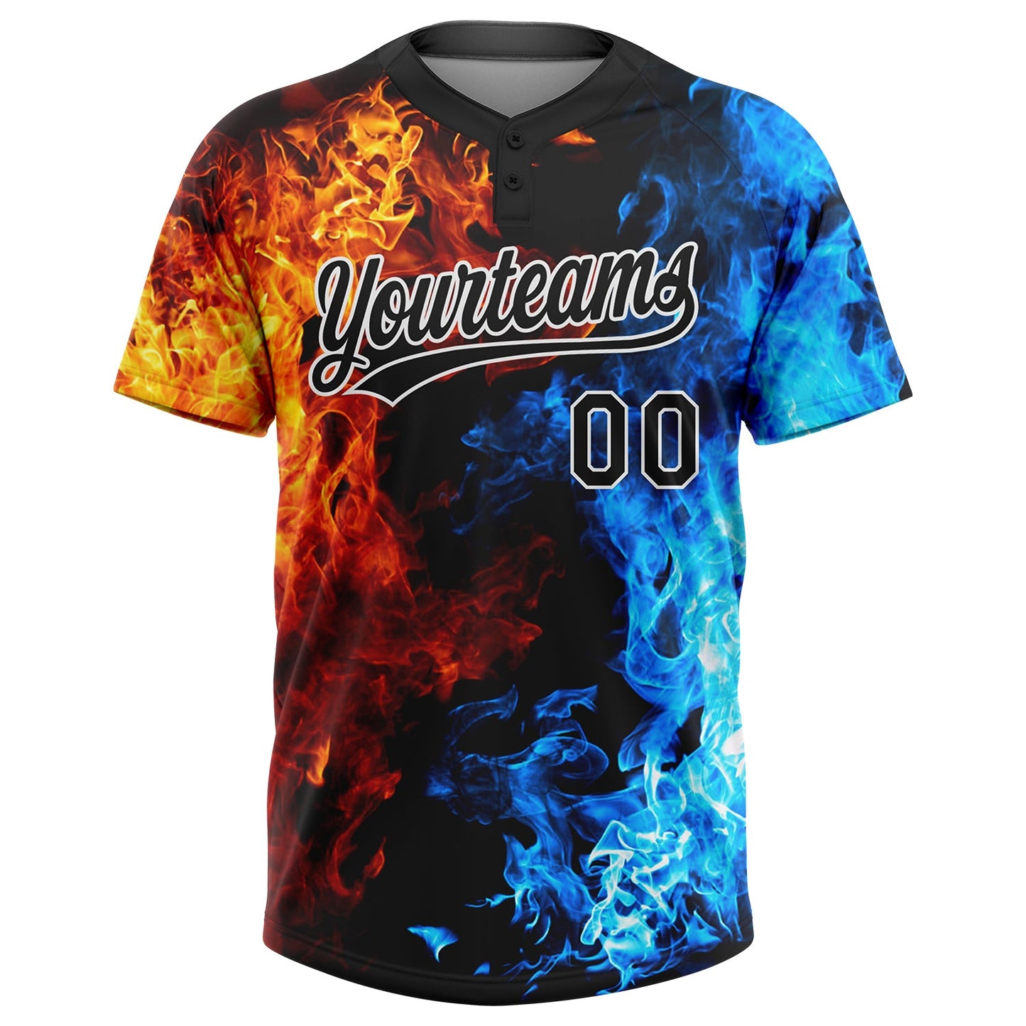 Custom Figure Black-White 3D Pattern Flame Two-Button Unisex Softball Jersey view 2