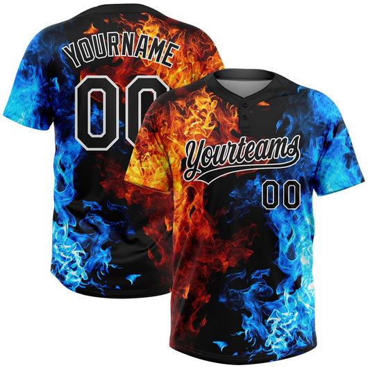 Custom Figure Black-White 3D Pattern Flame Two-Button Unisex Softball Jersey - Main View