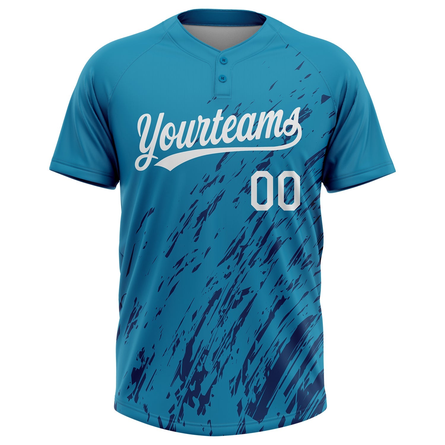 Custom Teal White-Royal 3D Pattern Two-Button Unisex Softball Jersey view 2