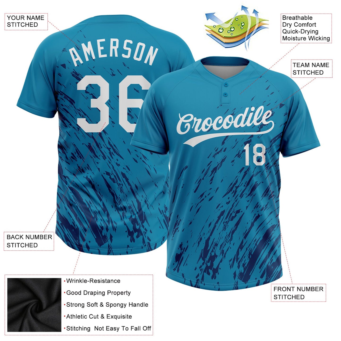 Custom Teal White-Royal 3D Pattern Two-Button Unisex Softball Jersey view 3
