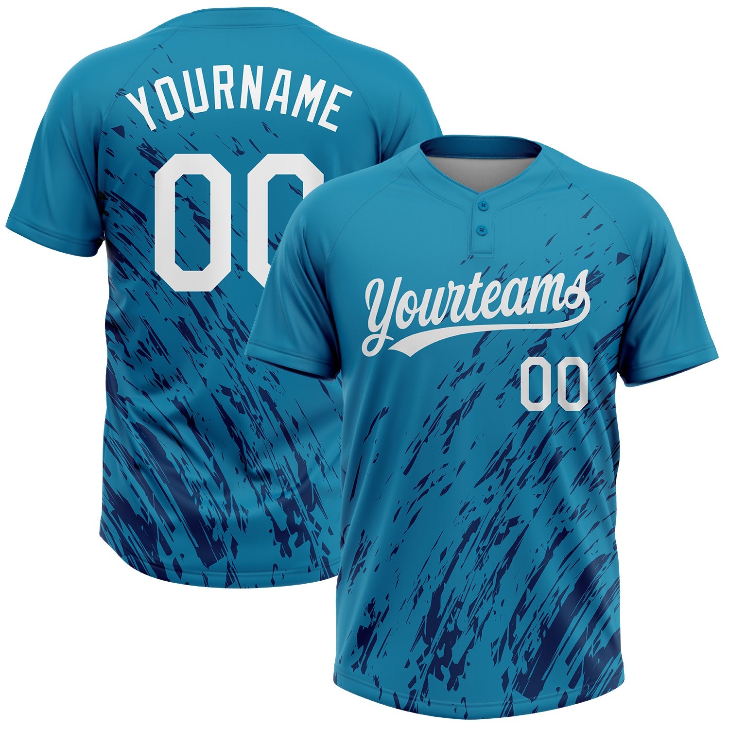 Custom Teal White-Royal 3D Pattern Two-Button Unisex Softball Jersey - Main View