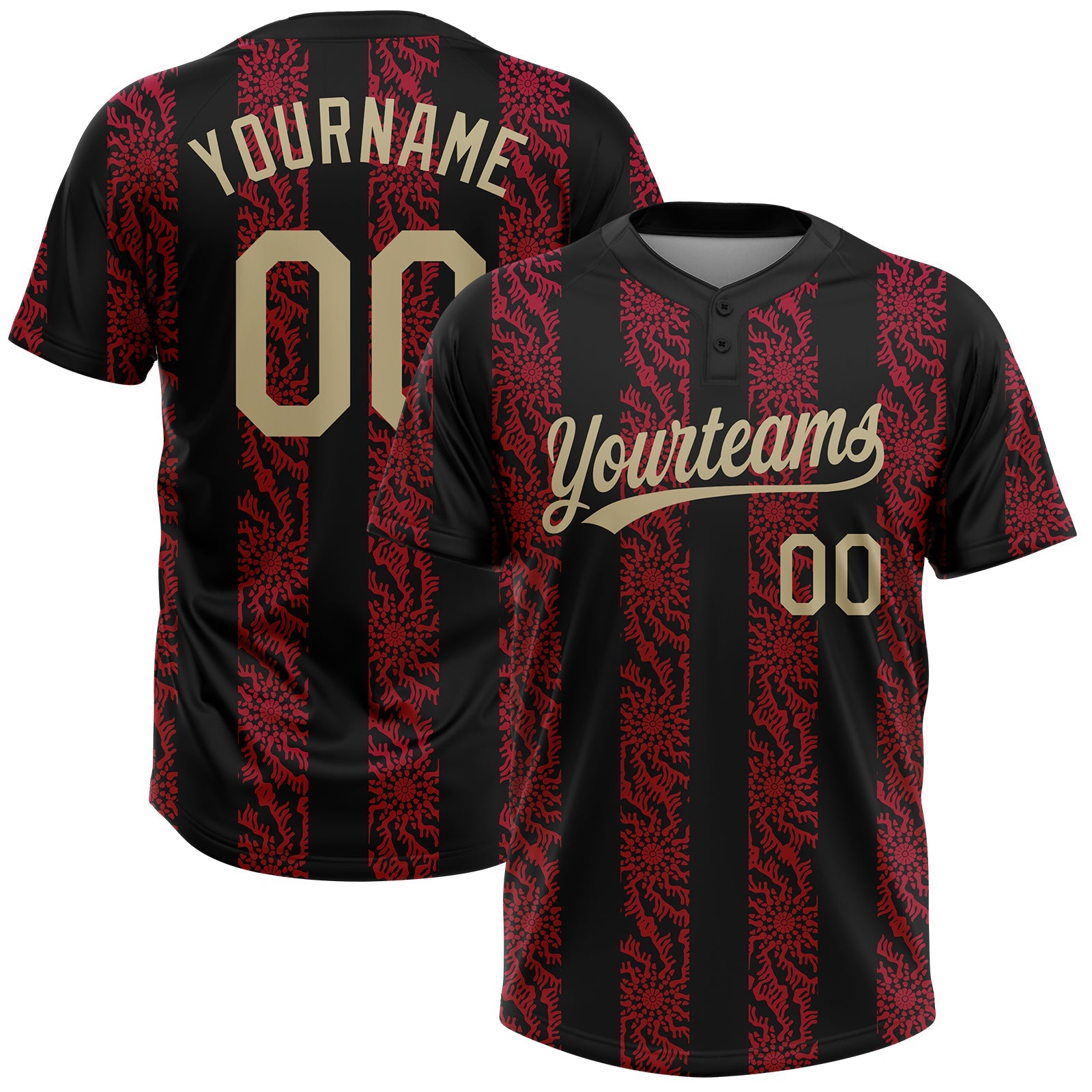 Custom Black Vegas Gold-Red 3D Pattern Two-Button Unisex Softball Jersey - Main View