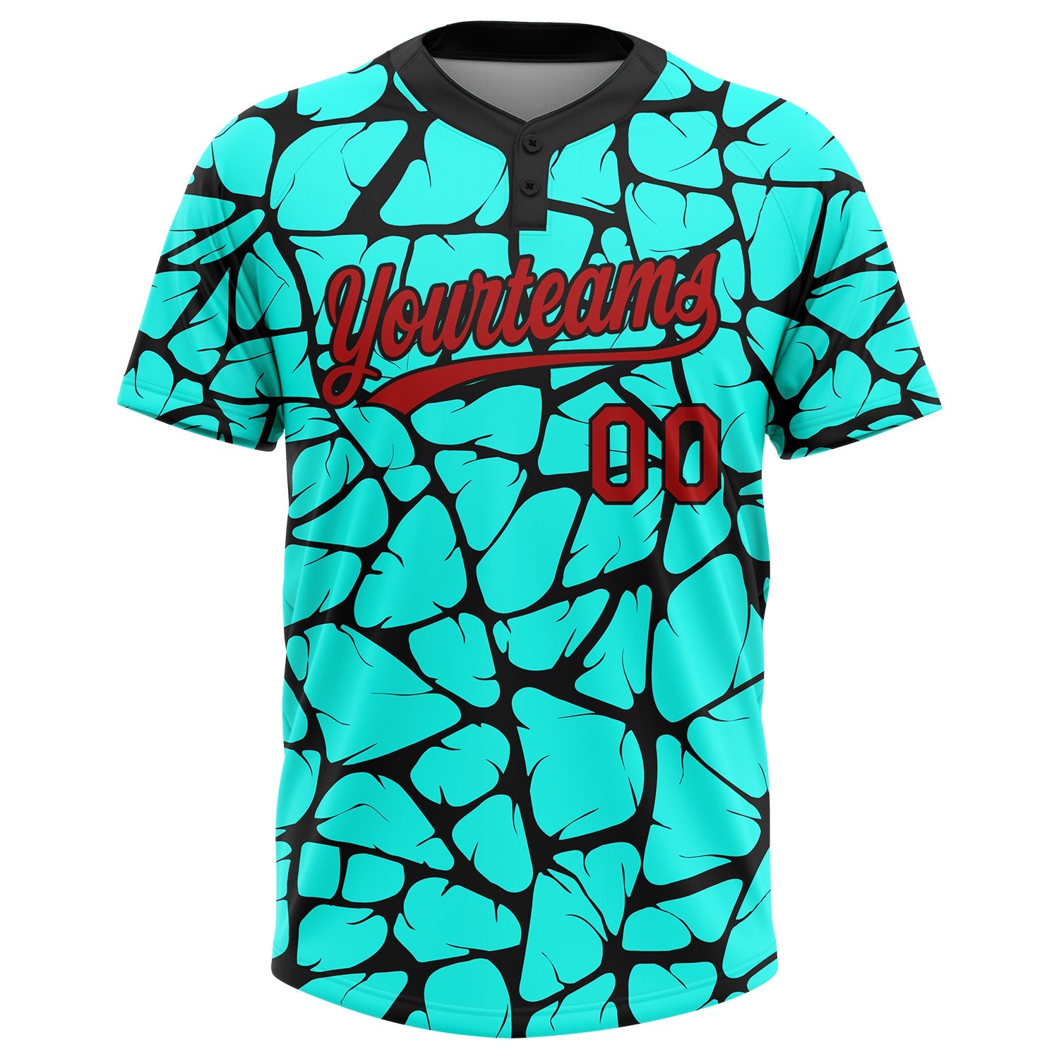 Custom Aqua Red-Black 3D Pattern Two-Button Unisex Softball Jersey view 2