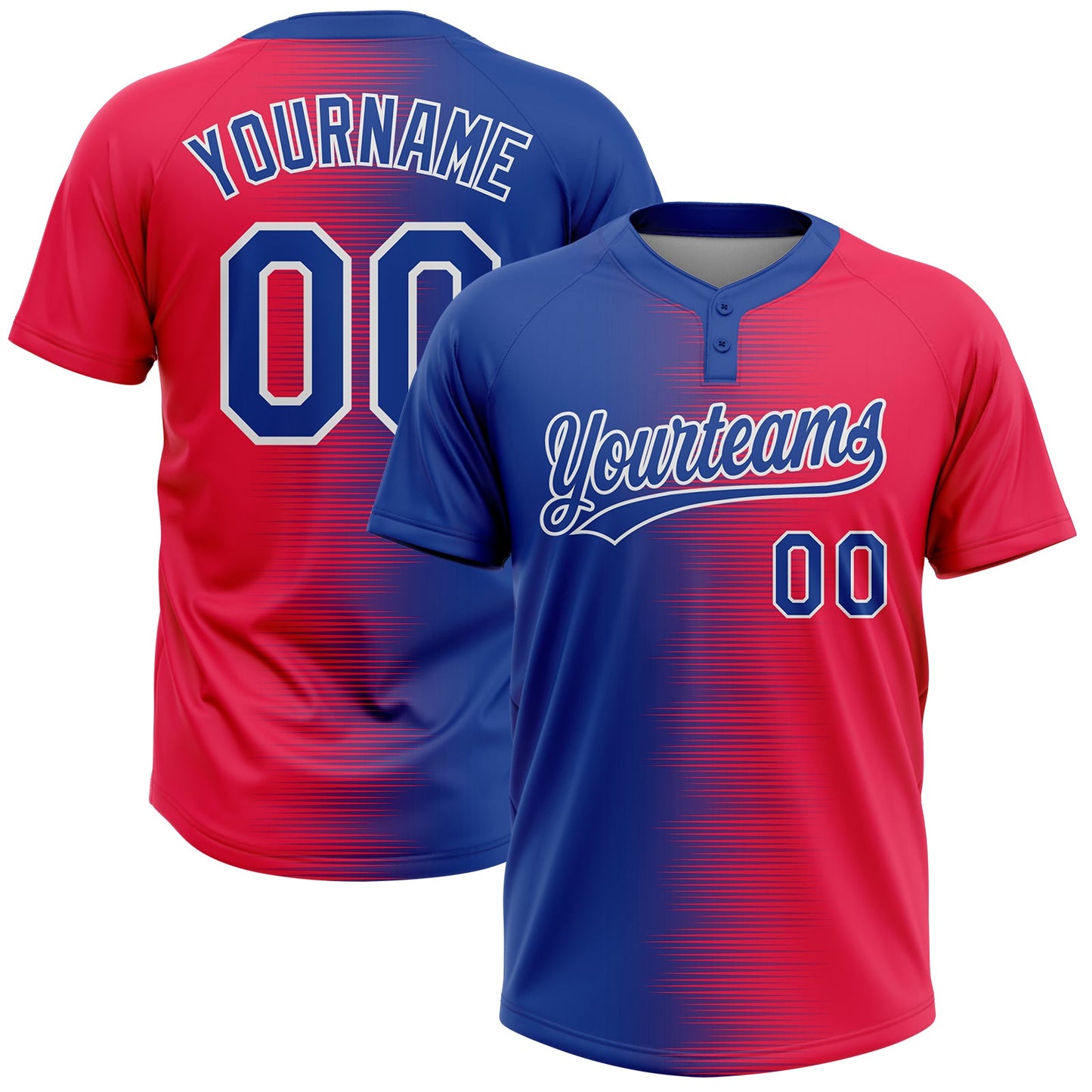 Custom Red Royal-White 3D Pattern Two-Button Unisex Softball Jersey - Main View