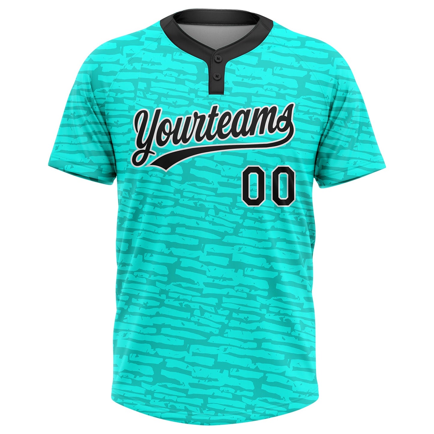 Custom Teal Black-White 3D Pattern Two-Button Unisex Softball Jersey view 2
