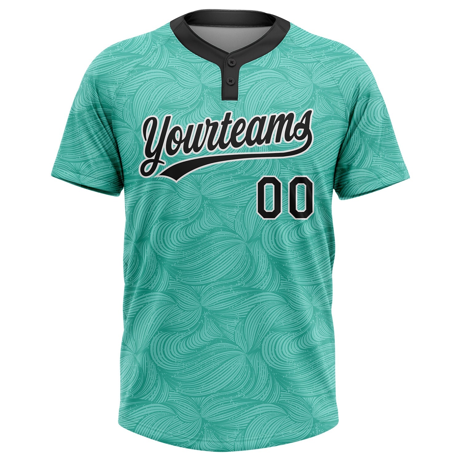 Custom Teal Black-White 3D Pattern Two-Button Unisex Softball Jersey view 2