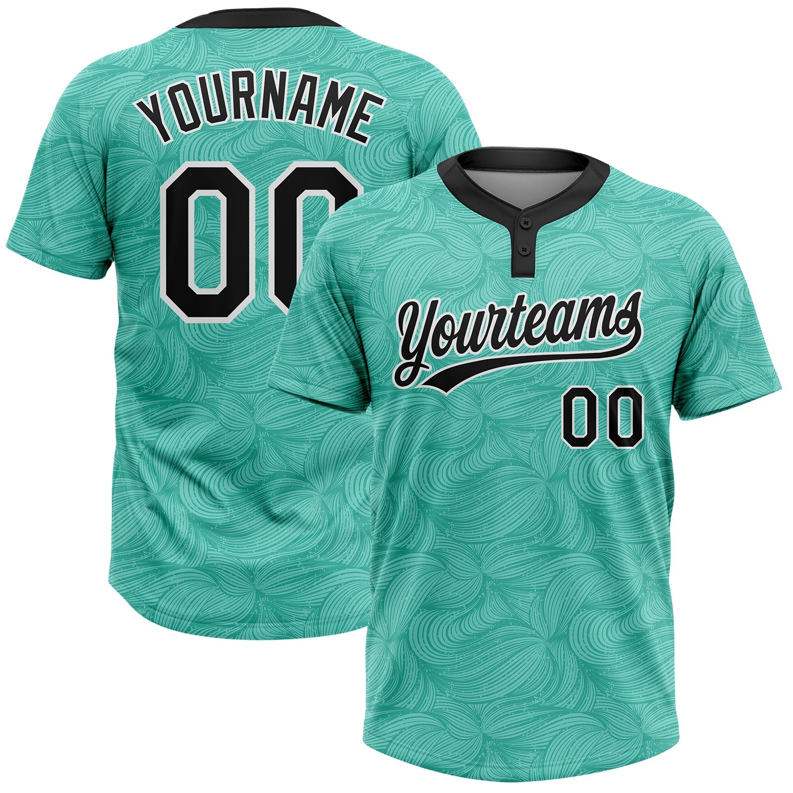 Custom Teal Black-White 3D Pattern Two-Button Unisex Softball Jersey - Main View