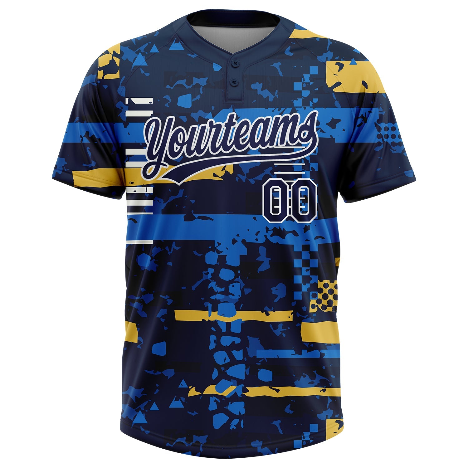 Custom Navy Navy Royal-Gold 3D Pattern Two-Button Unisex Softball Jersey view 2