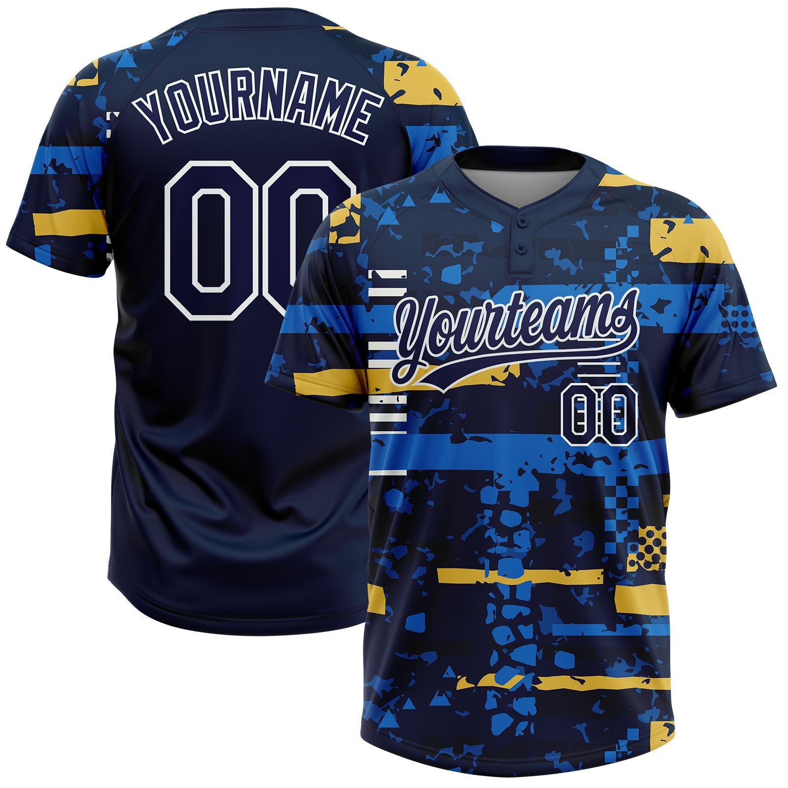 Custom Navy Navy Royal-Gold 3D Pattern Two-Button Unisex Softball Jersey - Main View