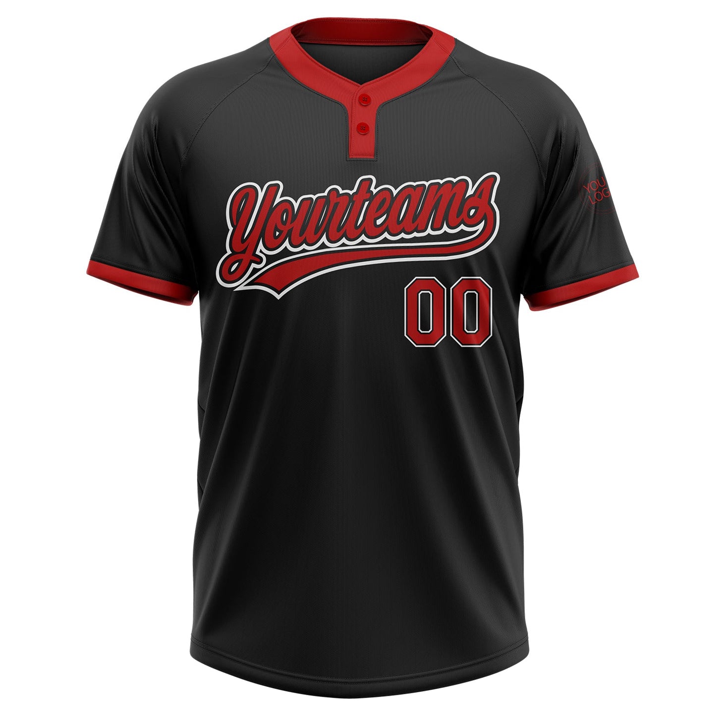 Custom Black Red-White Two-Button Unisex Softball Jersey view 2