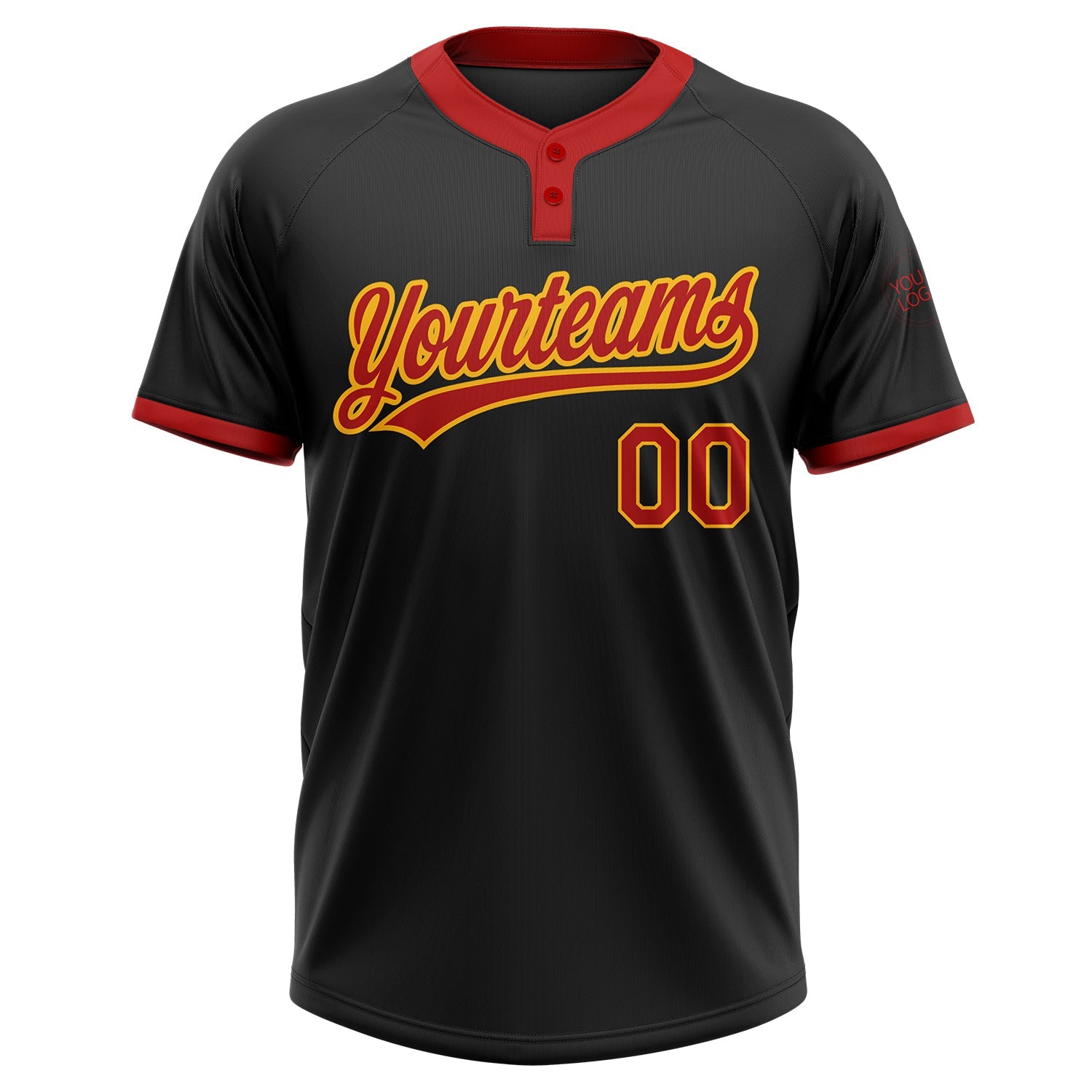Custom Black Red-Gold Two-Button Unisex Softball Jersey view 2