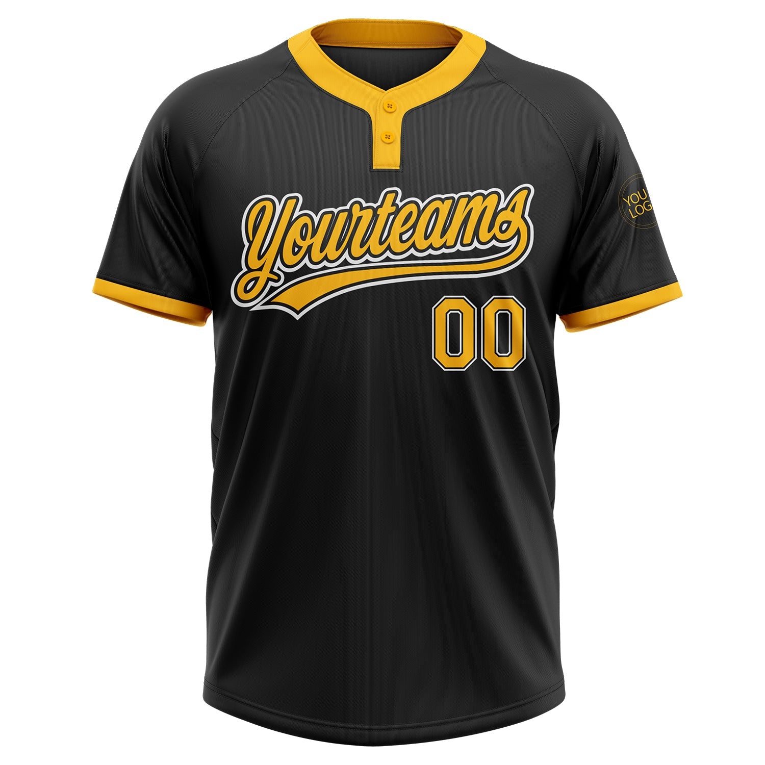 Custom Black Gold-White Two-Button Unisex Softball Jersey view 2