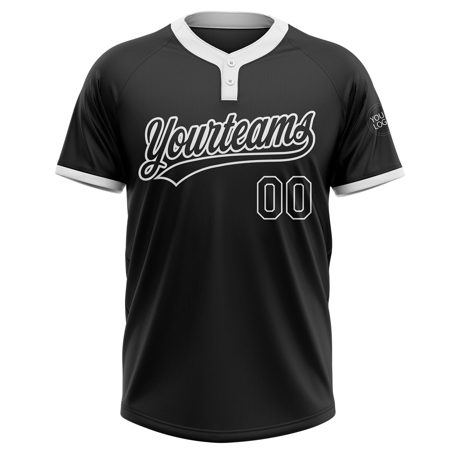 Custom Black Black-White Two-Button Unisex Softball Jersey view 2