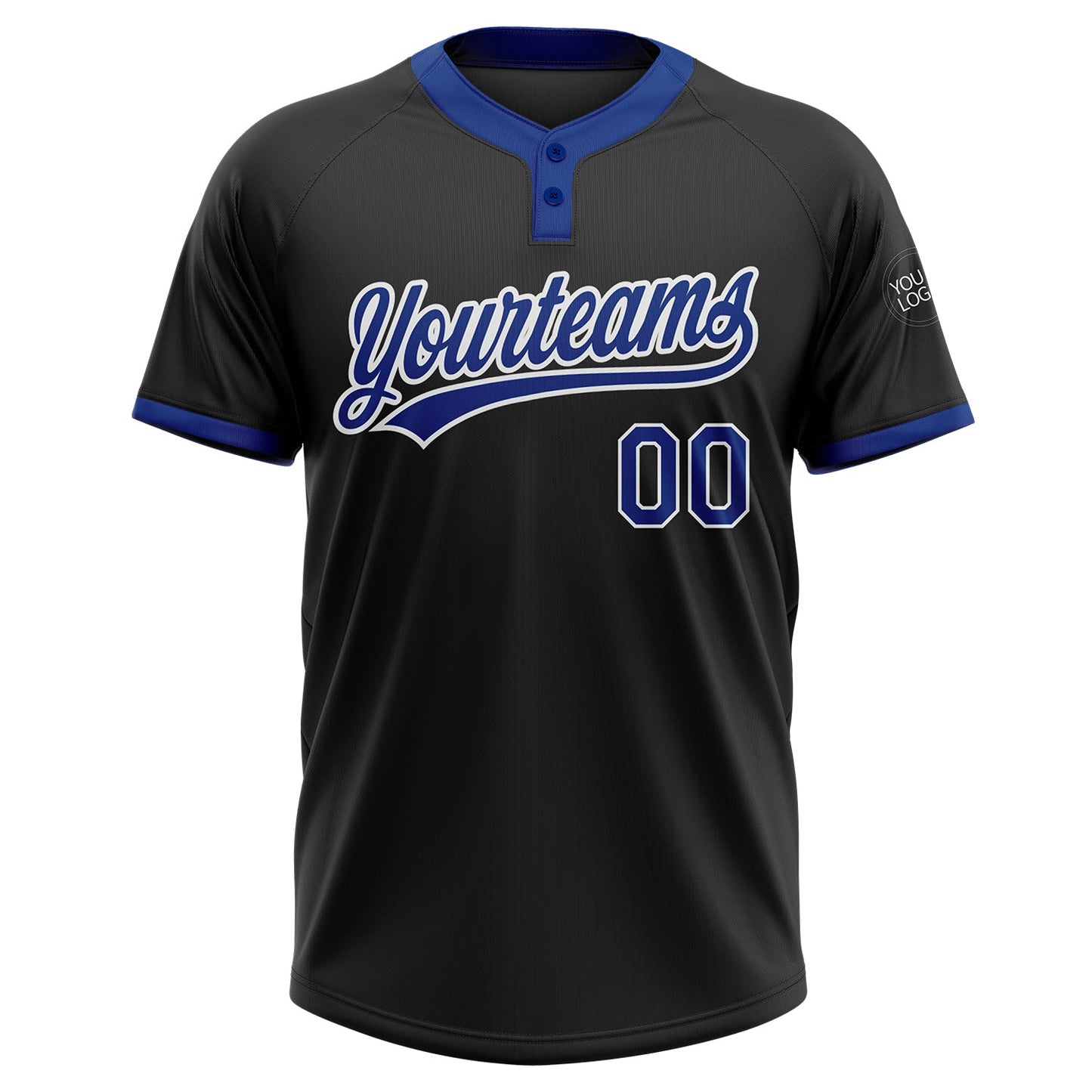 Custom Black Royal-White Two-Button Unisex Softball Jersey view 2