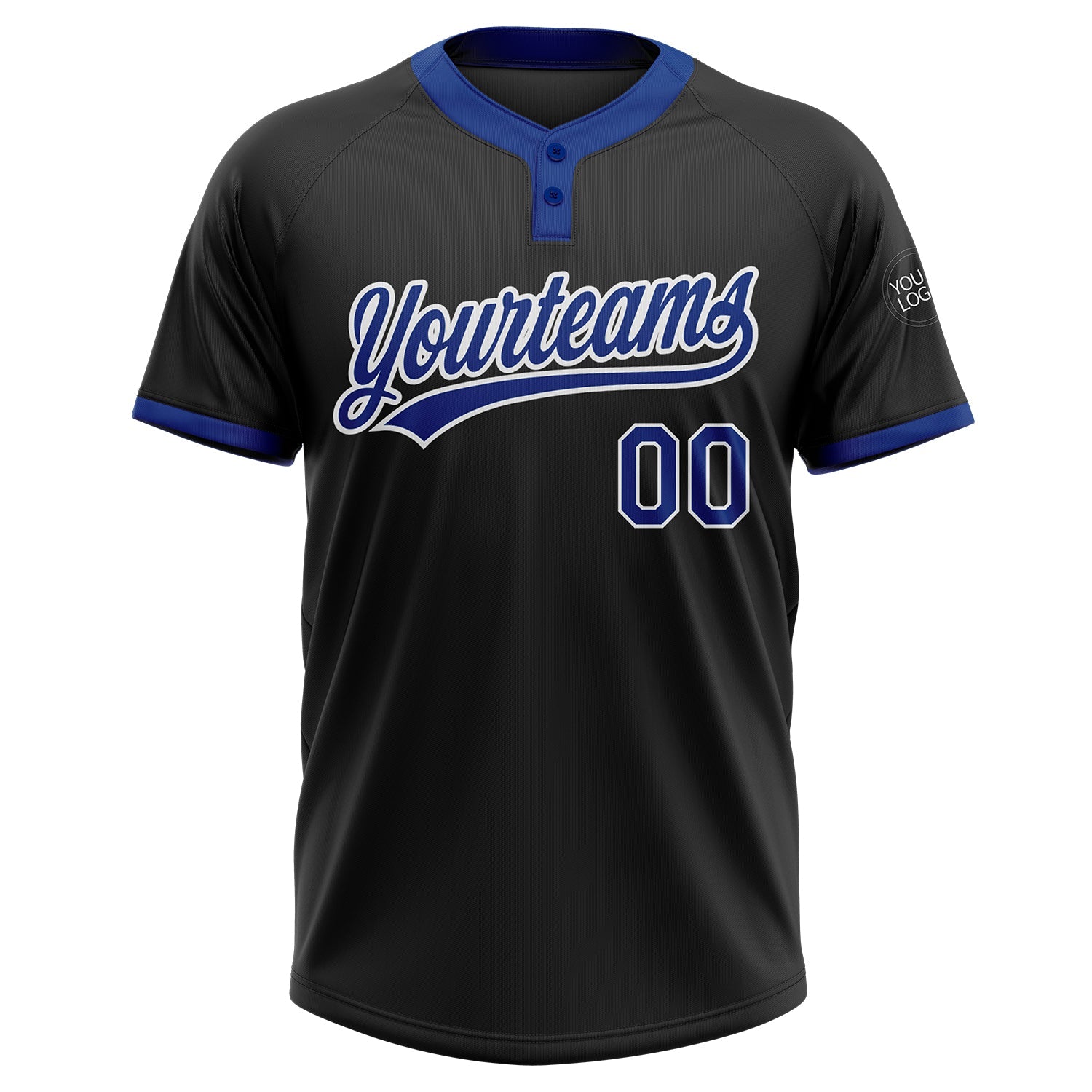 Custom Black Royal-White Two-Button Unisex Softball Jersey view 2
