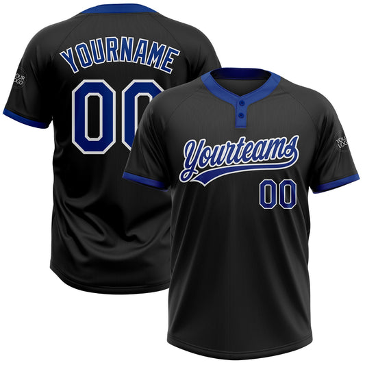 Custom Black Royal-White Two-Button Unisex Softball Jersey - Main View