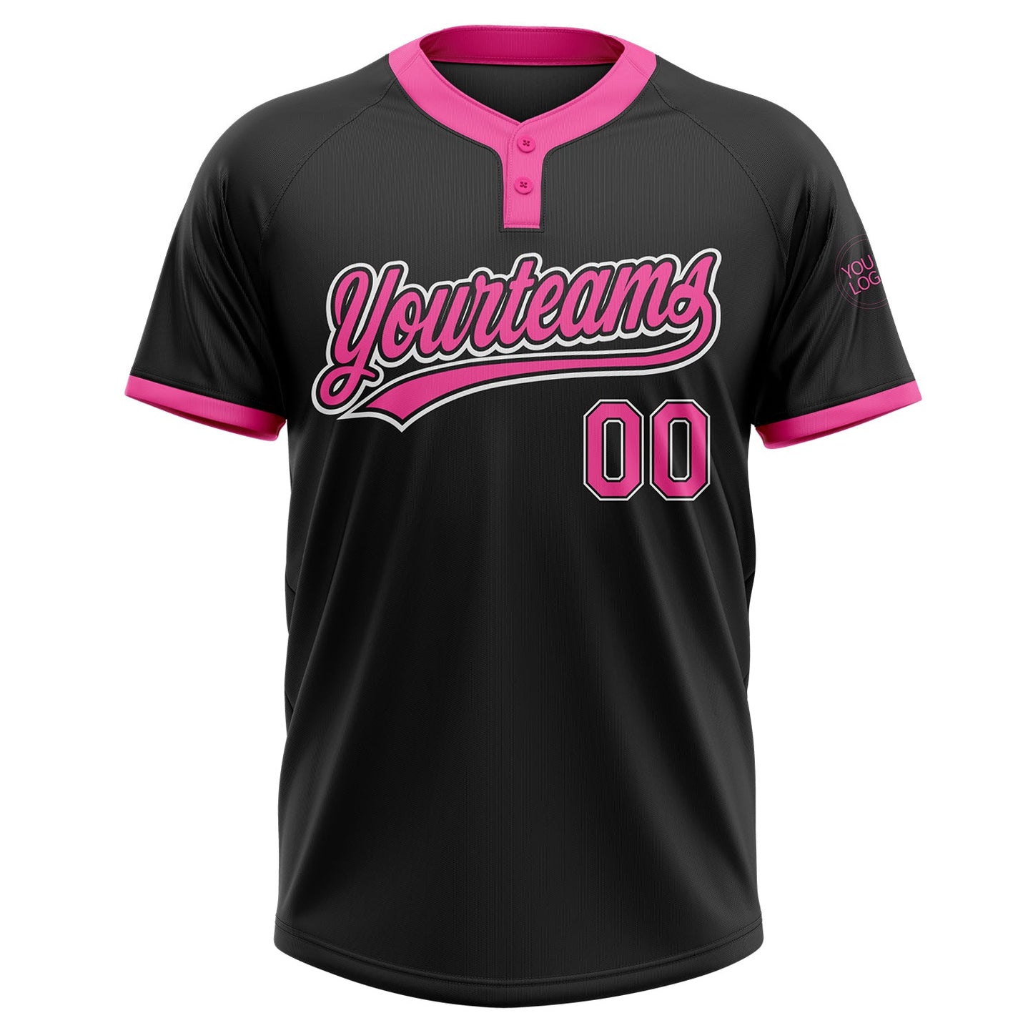 Custom Black Pink-White Two-Button Unisex Softball Jersey view 2