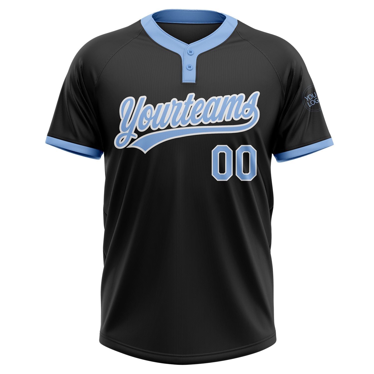 Custom Black Light Blue-White Two-Button Unisex Softball Jersey view 2