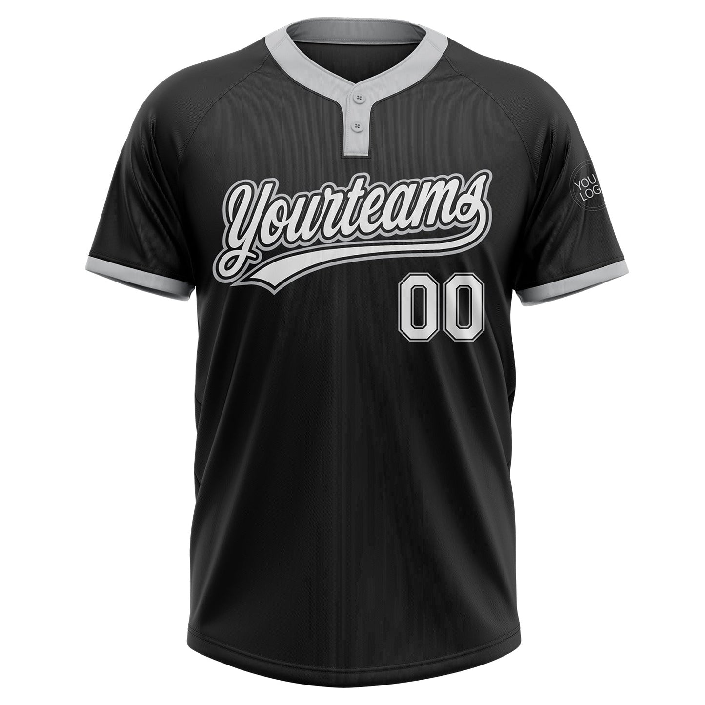 Custom Black White-Gray Two-Button Unisex Softball Jersey view 2