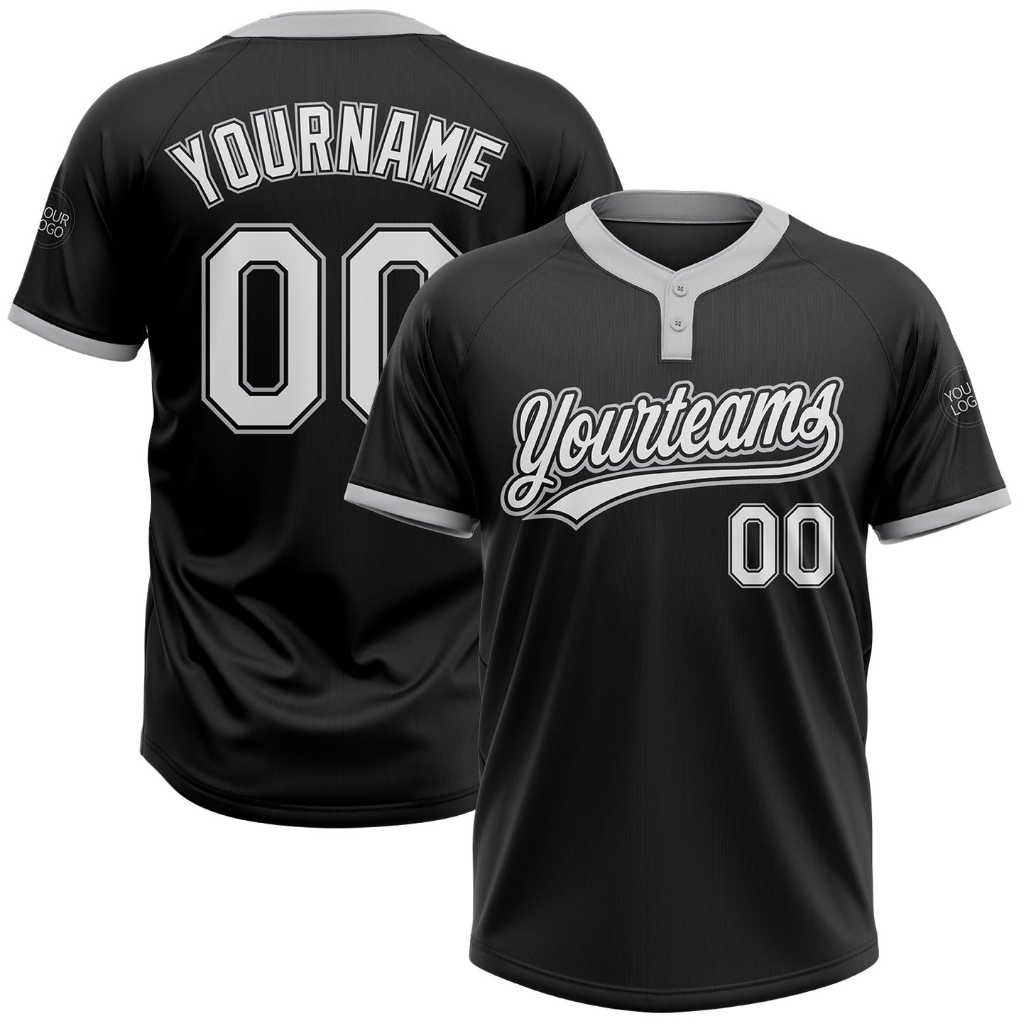 Custom Black White-Gray Two-Button Unisex Softball Jersey - Main View