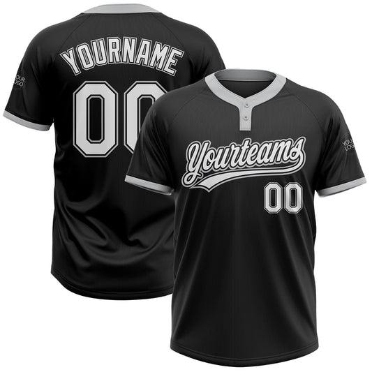 Custom Black White-Gray Two-Button Unisex Softball Jersey - Main View