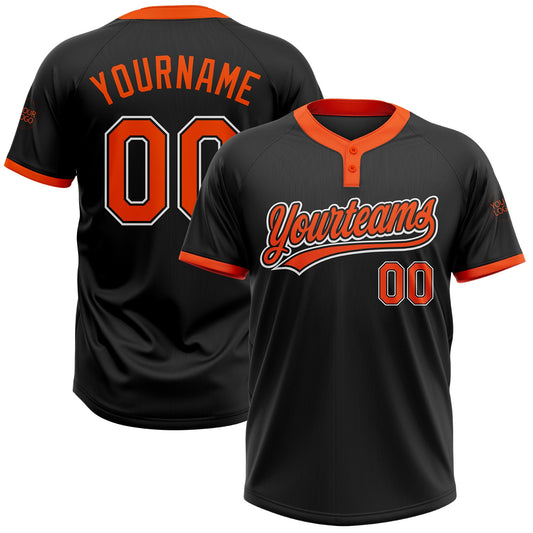 Custom Black Orange-White Two-Button Unisex Softball Jersey - Main View