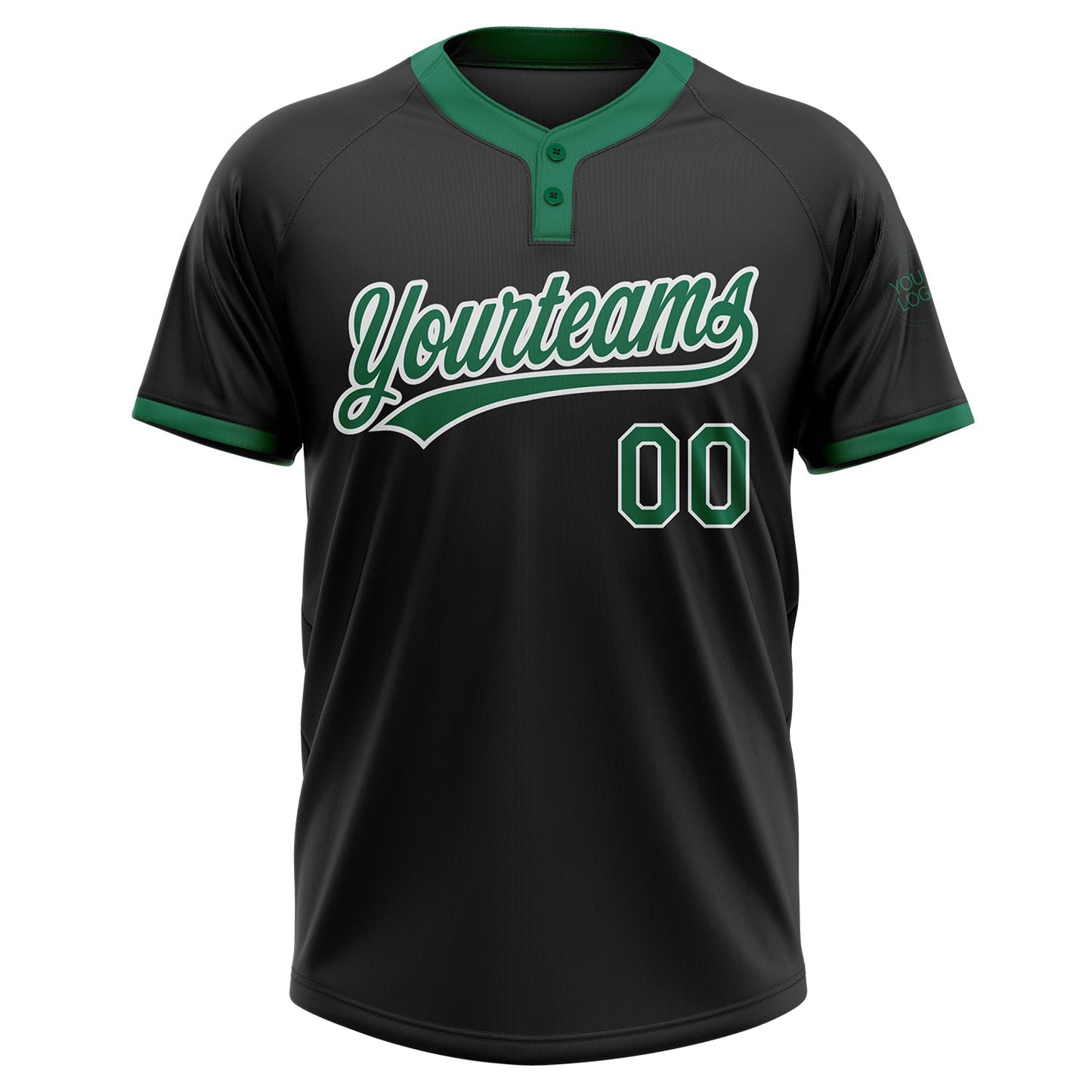 Custom Black Kelly Green-White Two-Button Unisex Softball Jersey view 2