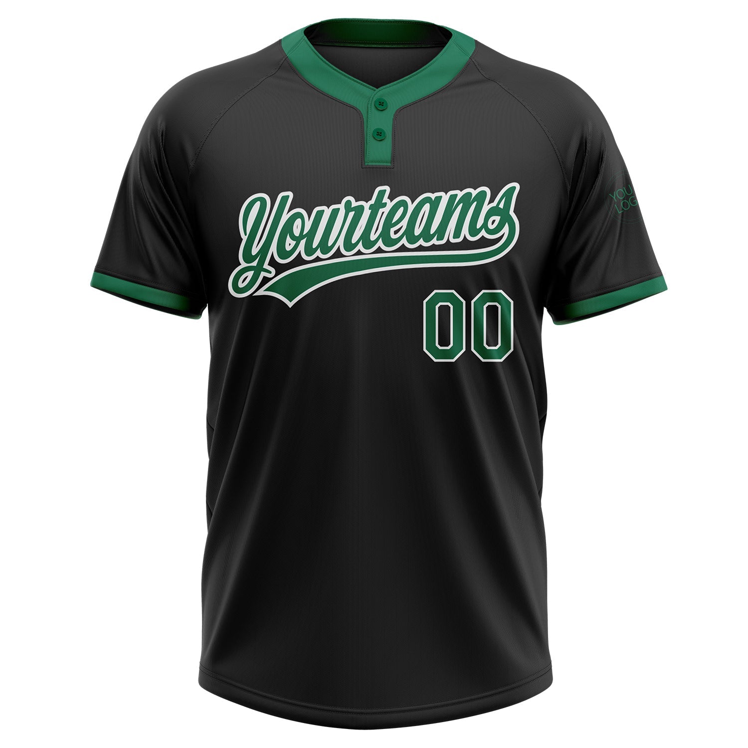 Custom Black Kelly Green-White Two-Button Unisex Softball Jersey view 2