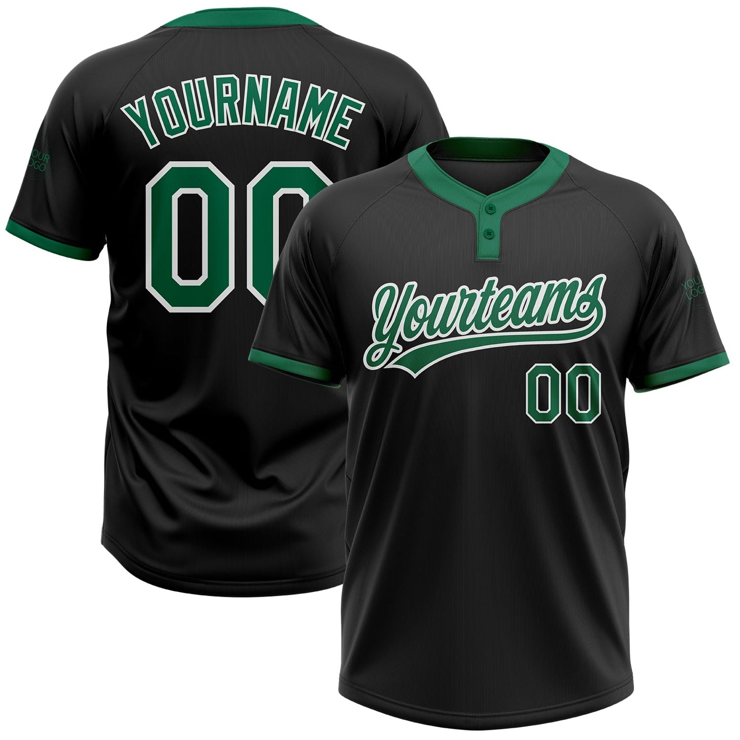 Custom Black Kelly Green-White Two-Button Unisex Softball Jersey - Main View