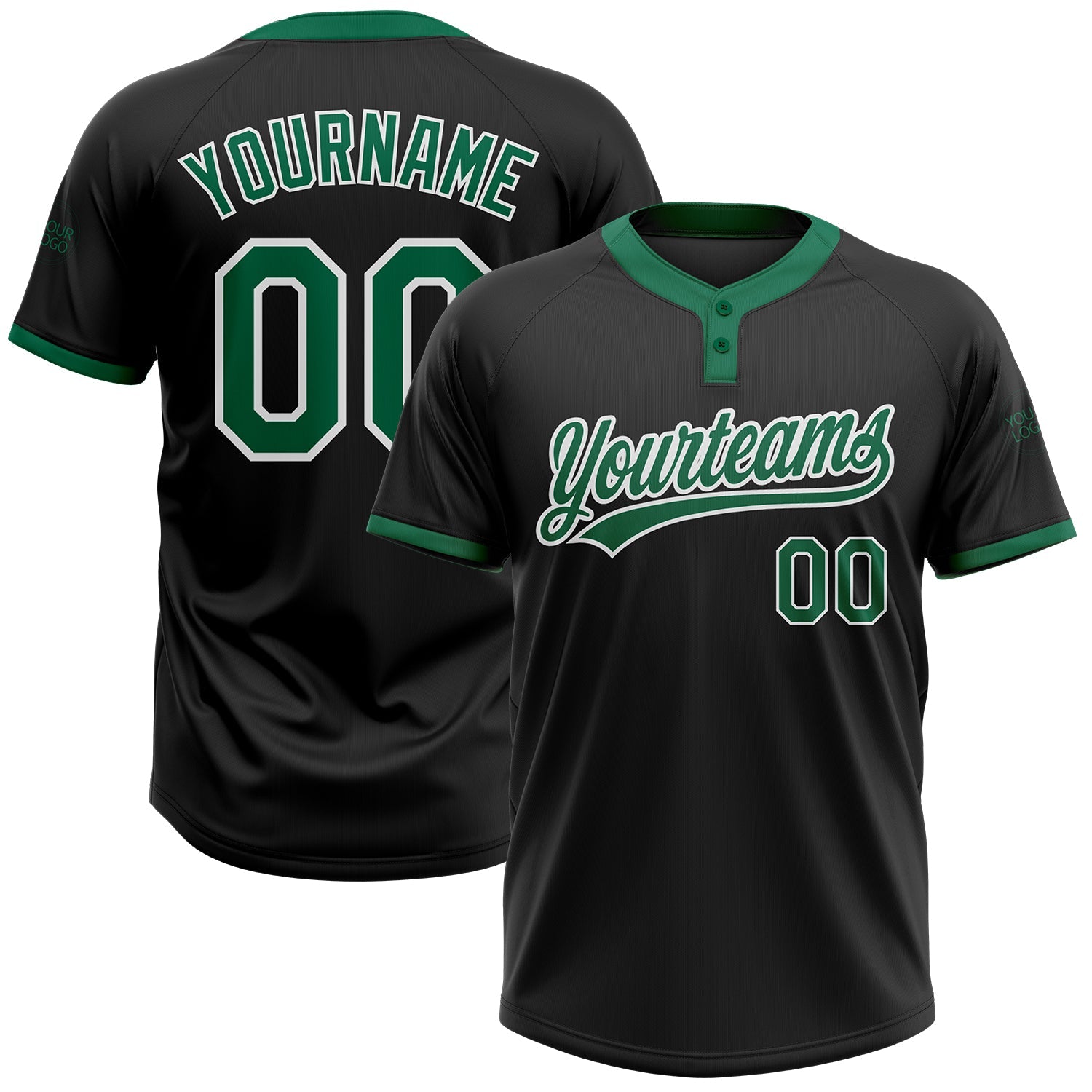 Custom Black Kelly Green-White Two-Button Unisex Softball Jersey - Main View