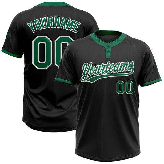 Custom Black Kelly Green-White Two-Button Unisex Softball Jersey - Main View