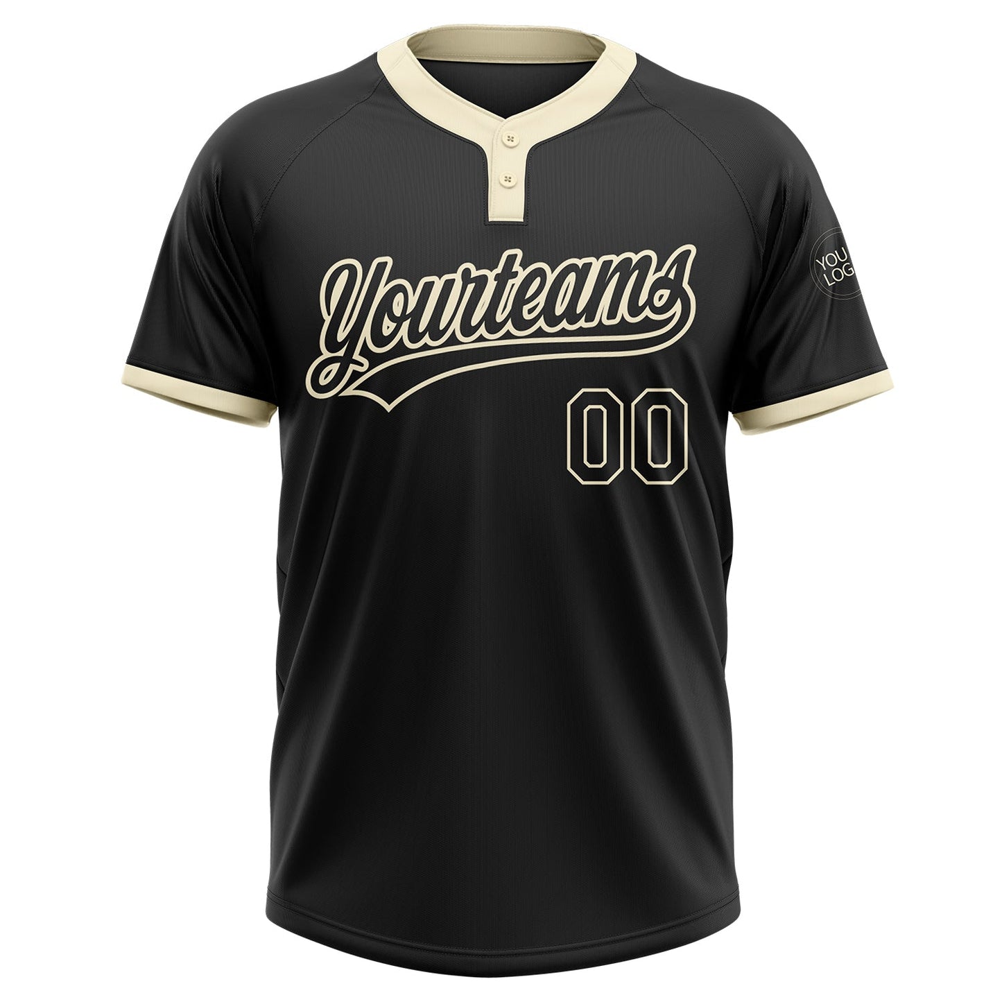 Custom Black Black-Cream Two-Button Unisex Softball Jersey view 2
