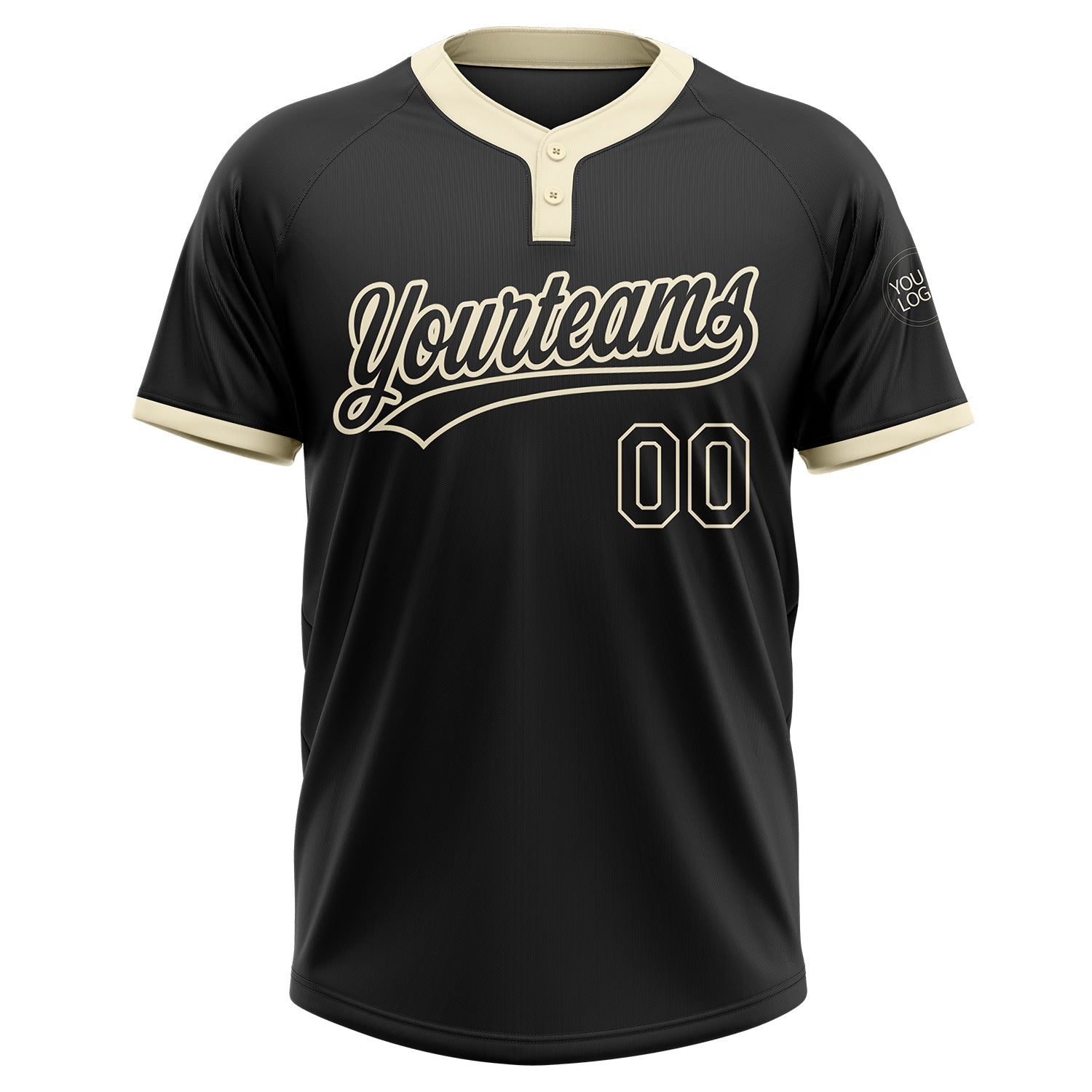 Custom Black Black-Cream Two-Button Unisex Softball Jersey view 2