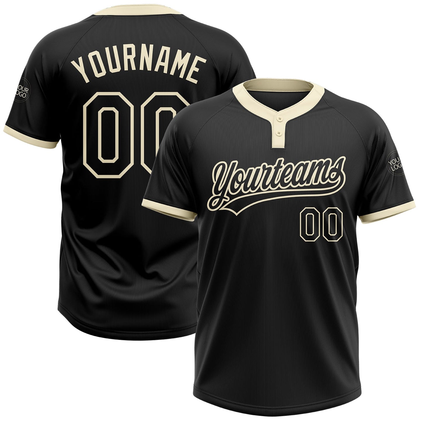Custom Black Black-Cream Two-Button Unisex Softball Jersey - Main View