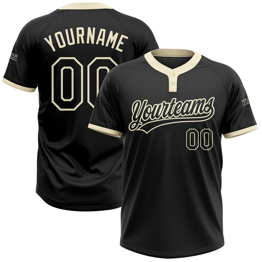 Custom Black Black-Cream Two-Button Unisex Softball Jersey - Main View