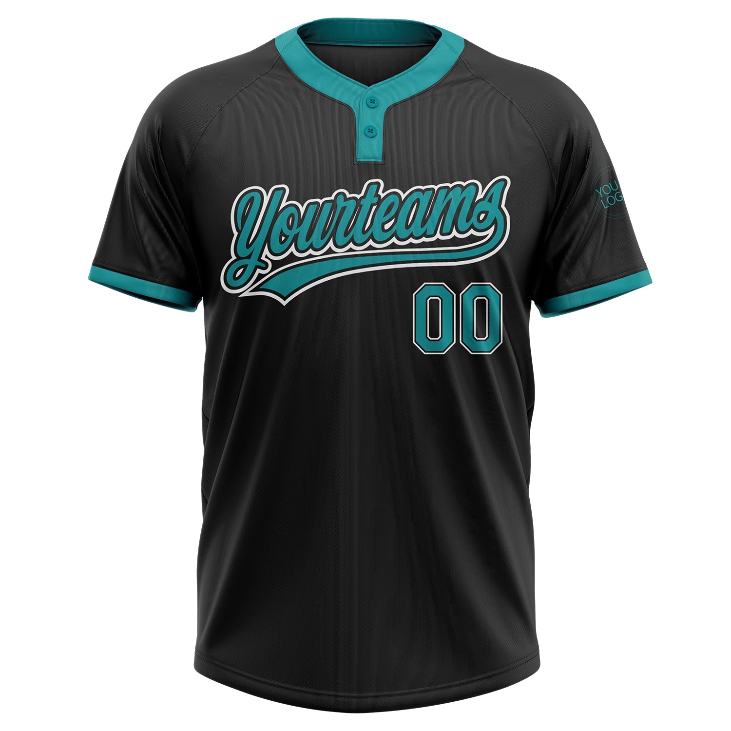 Custom Black Teal-White Two-Button Unisex Softball Jersey view 2