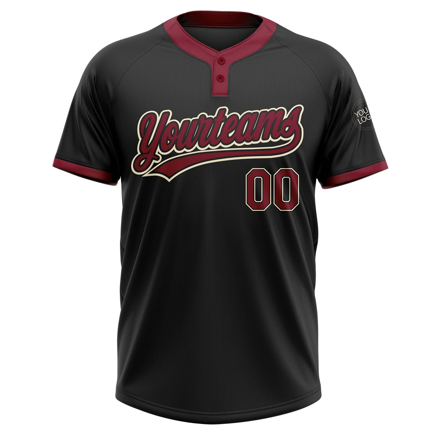 Custom Black Crimson-Cream Two-Button Unisex Softball Jersey view 2
