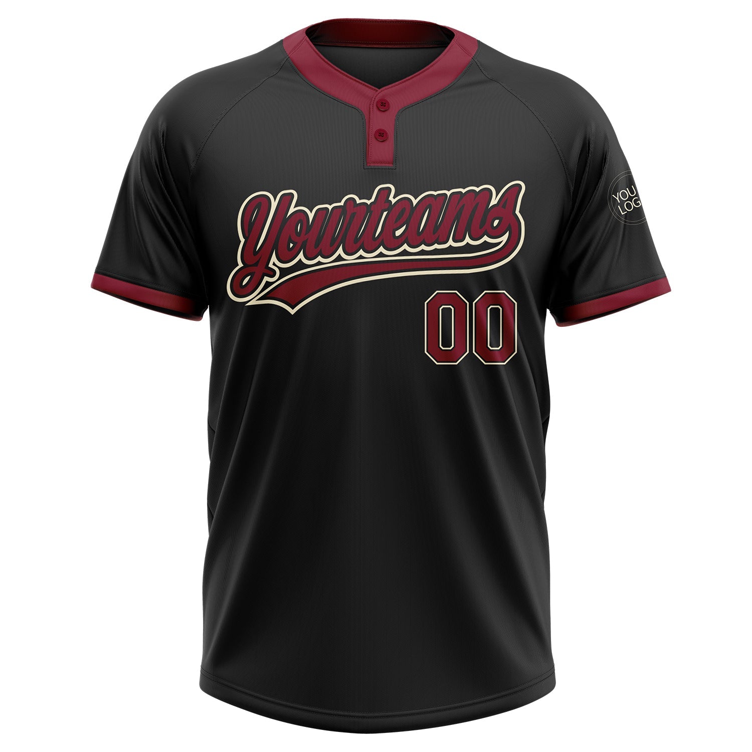 Custom Black Crimson-Cream Two-Button Unisex Softball Jersey view 2