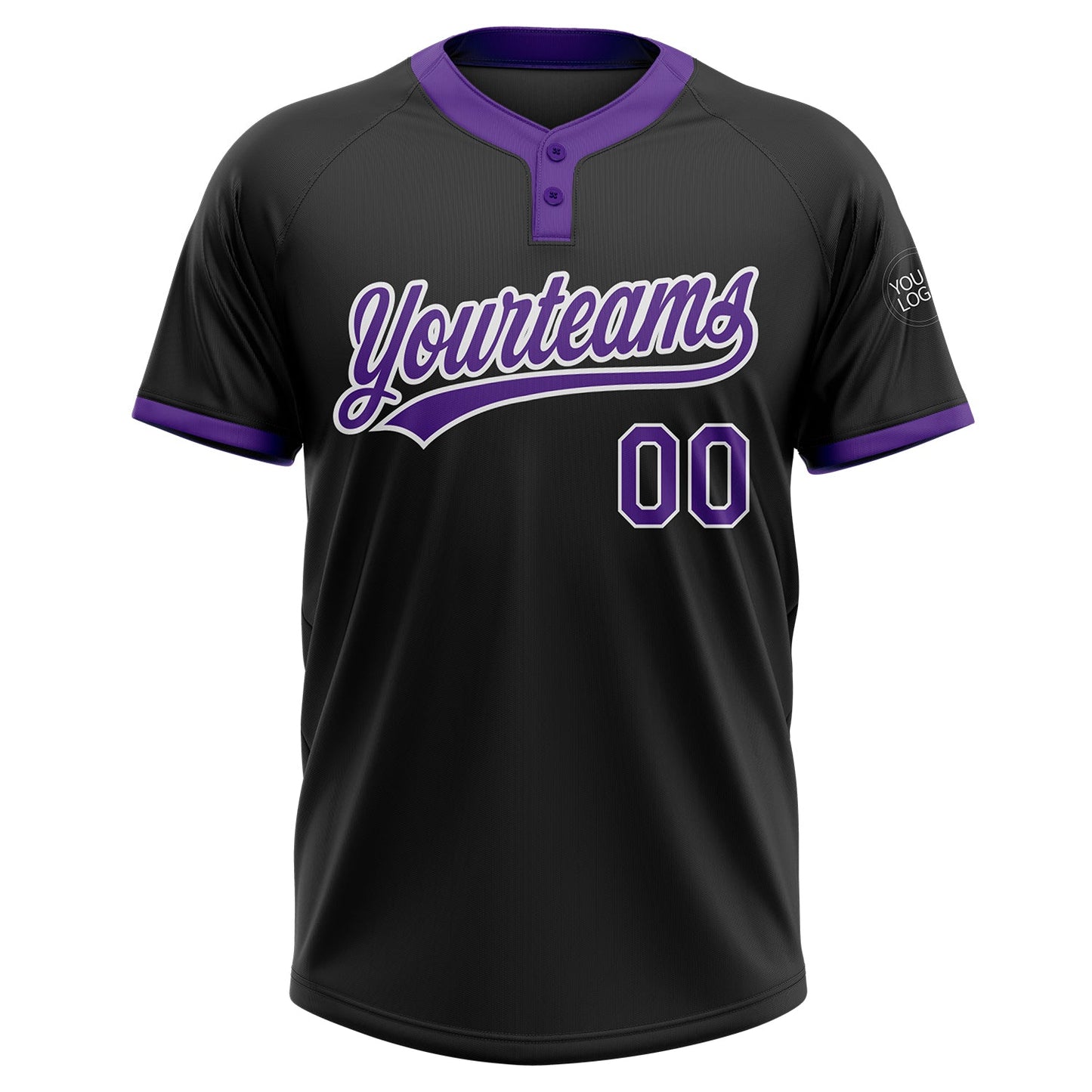 Custom Black Purple-White Two-Button Unisex Softball Jersey view 2