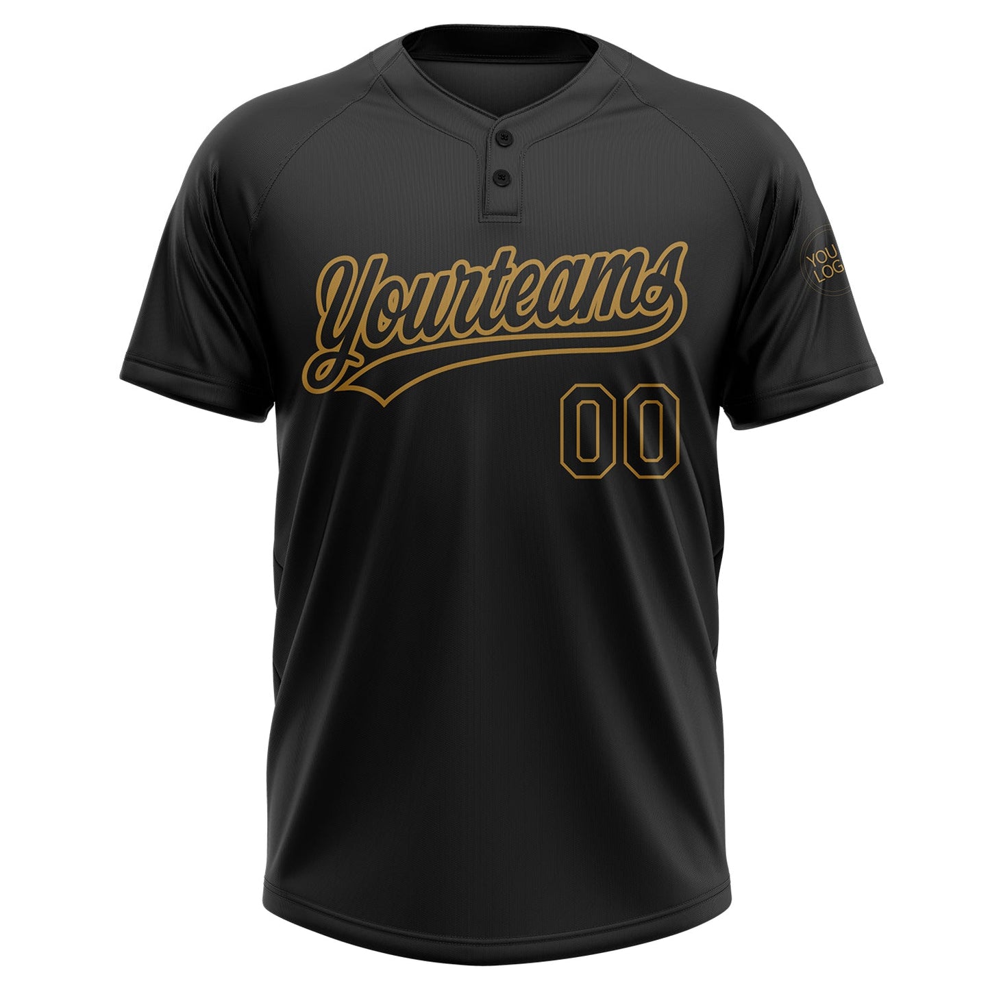 Custom Black Black-Old Gold Two-Button Unisex Softball Jersey view 2